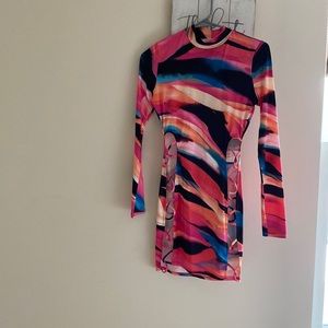 Colorful Long Sleeve Cutout Dress